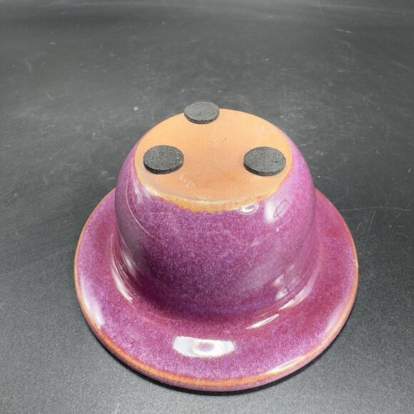 Contemporary Purple Glaze Ceramic Flower Frog On A Black Metal Holder Decorative - Picture 8 of 12
